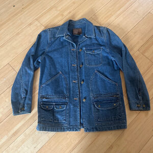 LAUREN JEANS CO Blue Denim Jacket Women’s Size small Long Line